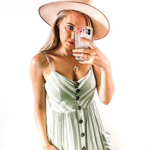 Sea foam Stripe Button Down Retro Dress - Picture 4 of 7